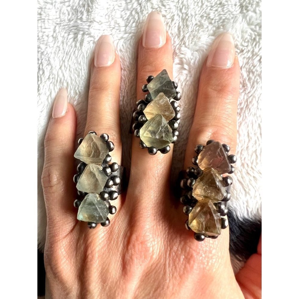 333 Octahedron Fluorite Statement Ring - Picture 3 of 9